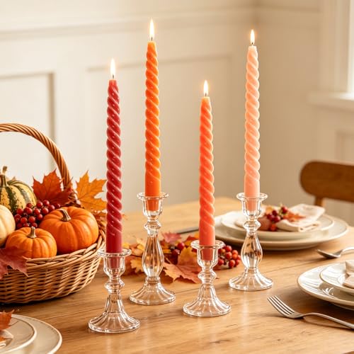 Whaline 8Pcs 10 Inch Fall Orange Spiral Taper Candles Gradient Color Dripless Twisted Wax Candles Long Unscented Candle Sticks for Autumn Thanksgiving Halloween Home Party Supplies - color: Fall