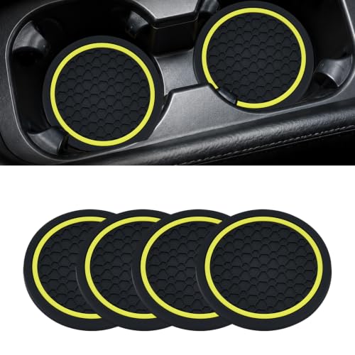 4PCS Car Cup Holder Coasters - 2.75 Inch Non-Slip Insert Water Bottle Holder Pads, Dustproof Automotive Interior Accessories Mat, Universal for Vehicles, Trucks, RVs (Yellow) - color: Yellow