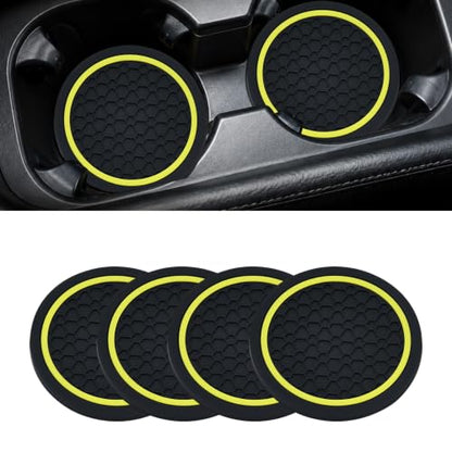 4PCS Car Cup Holder Coasters - 2.75 Inch Non-Slip Insert Water Bottle Holder Pads, Dustproof Automotive Interior Accessories Mat, Universal for Vehicles, Trucks, RVs (Yellow) - color: Yellow