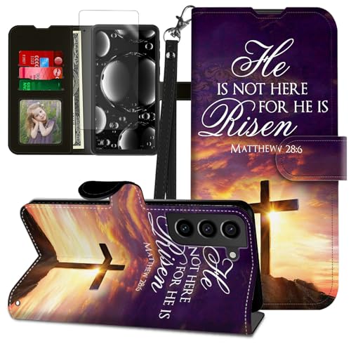for Galaxy S21 FE 5G Case,for Samsung Galaxy S21 FE Case with Screen Protector & Kickstand & Card Holder & Wrist Strap Flip Folio Leather Wallet Magnetic Protective,Jesus Bible Cross - color: Jesus Bible Cross, size: for Samsung Galaxy S21 FE