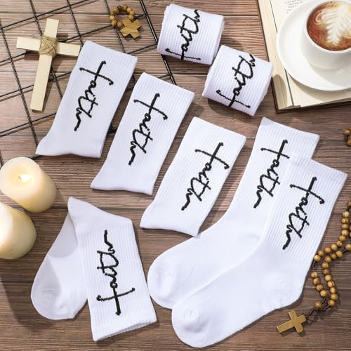 Cutecrop 6 Pairs Christian Faith Socks for Youth Religious Crew Socks - color: White