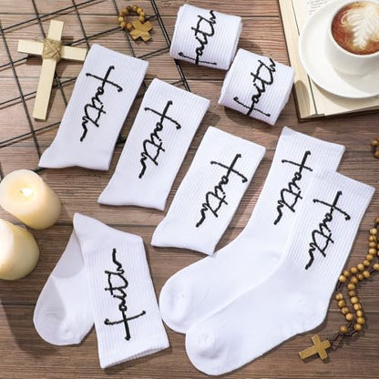 Cutecrop 6 Pairs Christian Faith Socks for Youth Religious Crew Socks - color: White