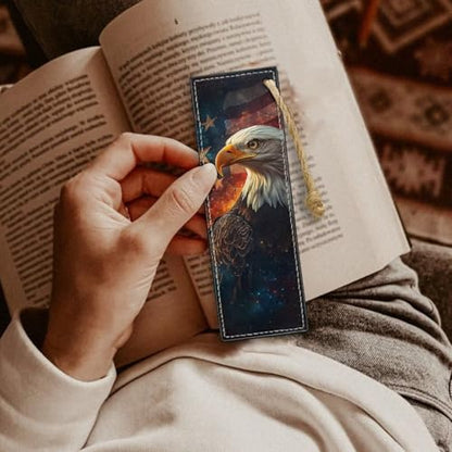 Leather 2 Pieces Bookmark for Men Women Book Lovers Ideal for Birthday Present, Eagle with Flag Leather Bookmarks for Women Teacher - color: Eagle With Flag-1