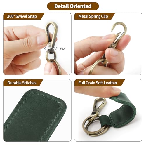 Jack&Chris Genuine Leather Car Keychain, Universal Key Fob Keychain, Leather Key Chain Holder for Men and Women, JC306 - color: Green*3