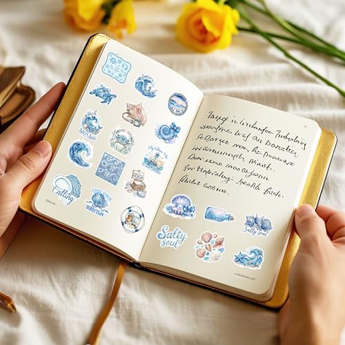 100 Pcs Blue Ocean & Sea Life Aesthetic Stickers - color: Blue Ocean Starry