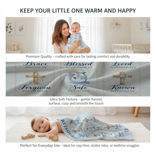 Personalized God Says I Am Ocean Baby Blanket, Christian Baby Blanket - color: Blue #2