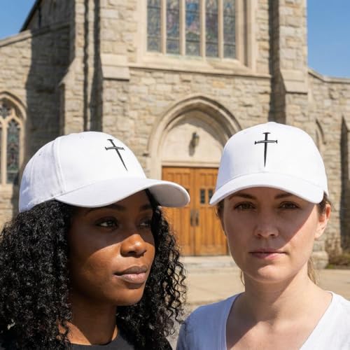 Three Nails Cross Christian Hats, Embroidered Baseball Caps for Adults - color: White