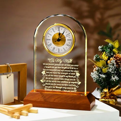 Arikyrist Glass Clock Gifts for Mom from Daughter Son with LED Light Base - color: Mom