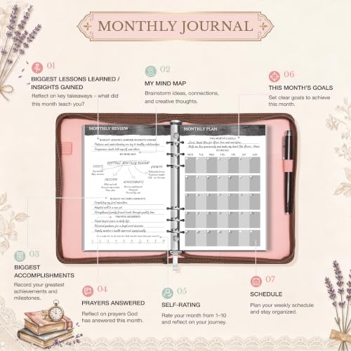 Ospelelf Removable Prayer Journal with Leather Pink 6 Ring Binder 3-Month - color: pink