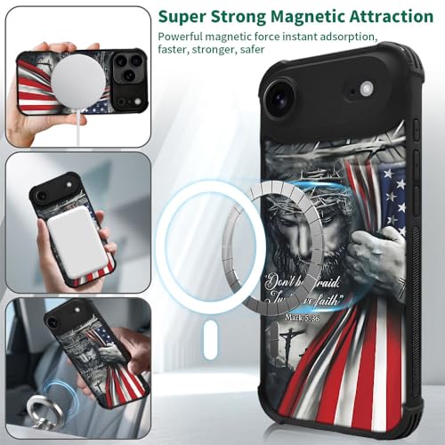 DAIZAG Case for iPhone 17 Pro Max,[Compatible with Magsafe] Air-Guard Corners Shockproof Soft Phone Cover for Boy Men Gift,Christian Jesus God Bless American Flag - color: Christian Jesus God Bless American Flag, size: iPhone 17 Pro Max