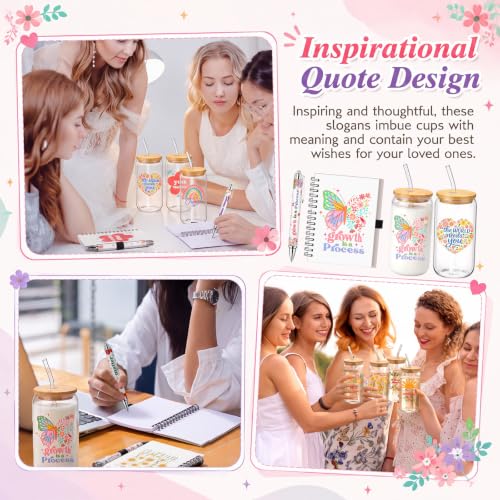 Skylety 36 Pcs Housekeeping Week Gifts Inspirational Floral Glass Cups Set - style: Cute Flower