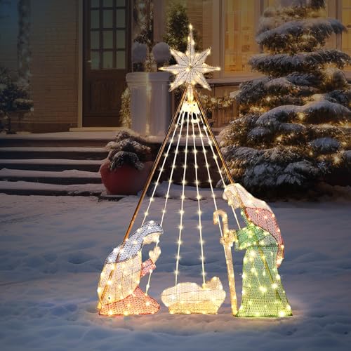 VINGLI 6FT Lighted Nativity Scene for Outdoor Christmas Decoration - size: 6.02ft