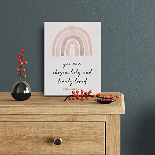 Bible Verse Watercolor Canvas Print Decor You are Chosen Colossians 3 : 12 Wall Painting Posters Artwork 12”X15”Modern Home Decoration (Framed) - color: You are