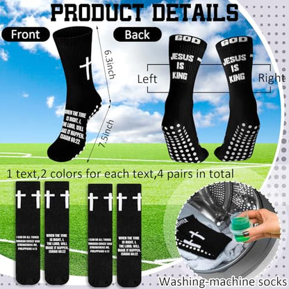 4 Pairs Cross Grip Soccer Socks, Us Size 6-12 - color: Black, style: Bible Verse