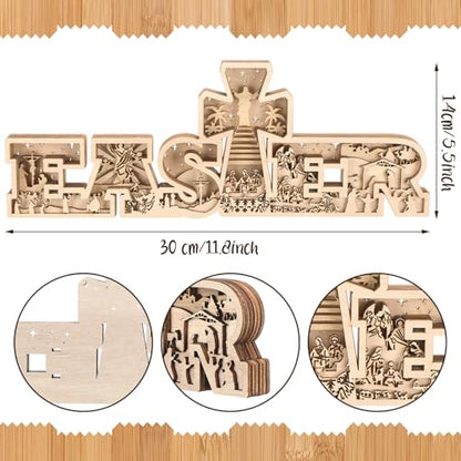 Easter Table Decorations Christianity Is Risen Easter Resurrection Scene with Cross Laser Cut Religious Christian Tabletop Centerpiece Jesus Nativity Scene for Home Church Tiered Tray Decor - style: Nativity Scene
