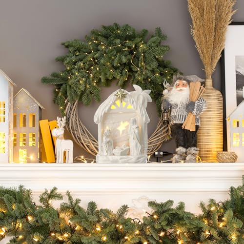 Cindeer Nativity Set for Christmas Indoor,Ceramic Nativity Scene with Light, Porcelain Statue Sculpted Hand Painted Figurine, Holy Family Manger Scene Tabletop Decor Gift (Elegant) - style: Elegant