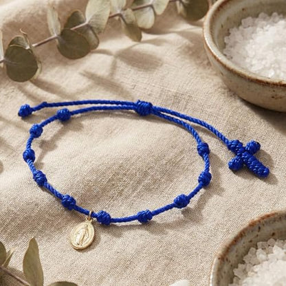10 Knots Lucky Protection Rope Cross Bracelet For Women Men, Handmade Good Jesus Pendant Charm Amulet Adjustable Christian Pulsera Decenario String Jewelry, Daily Friendship Gift - color: Jesus Blue