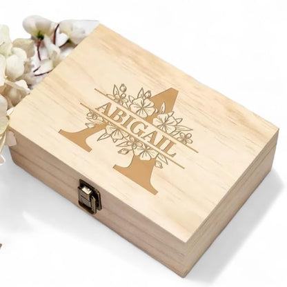 Personalized Floral Monogram Box, Engraved Bridesmaid & Maid of Honor Gift - style: 3. Monogram Designs
