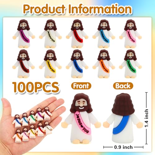 100 Pcs Little Jesus Figures, Jesus Loves You Figures, Mini Jesus in Bulk