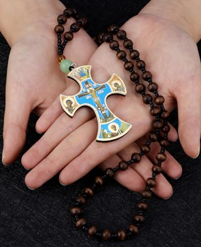 COTTVOTT Wood Rosary Beads Cross Necklace Men Prayer Eastern Orthodox Crucifix Jesus Pendant Necklace - color: color-5