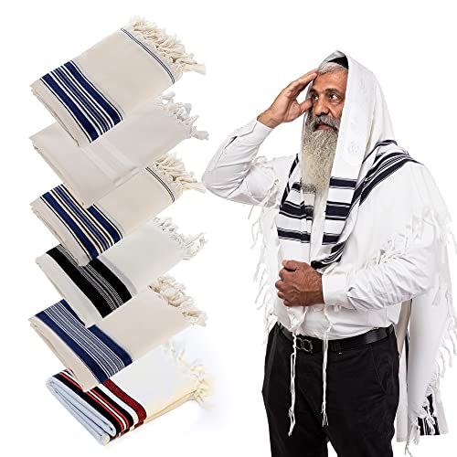 HOLY VOICE 100% Wool Tallit Prayer Shawl Kosher Certified White with Stripes for Men, Made in Israel w/ 100% Wool Tzitzit - color: Black Stripes, size: 55"x73"