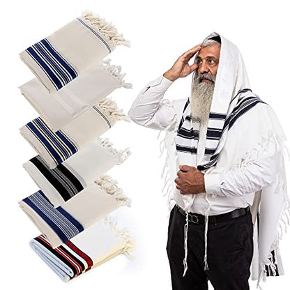 HOLY VOICE 100% Wool Tallit Prayer Shawl Kosher Certified White with Stripes for Men, Made in Israel w/ 100% Wool Tzitzit - color: Black Stripes, size: 55"x73"