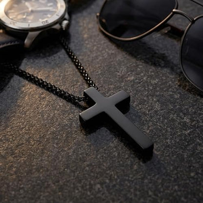 Cross Necklace for Men 316L Stainless Steel Pendant - color: A+black