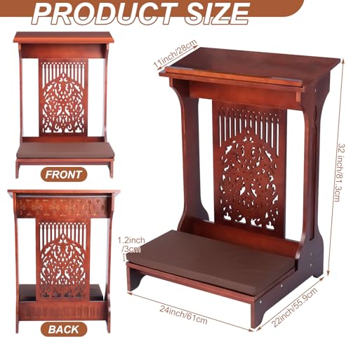 Colingmill Tree of Life Church Prayer Bench Stool Wooden Padded Kneeler with Shelf and Cushion Prayer Kneeler for Home Church Religious Gifts, 24 x 22 x 32 inches(Walnut Color)