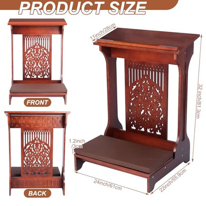 Colingmill Tree of Life Church Prayer Bench Stool Wooden Padded Kneeler with Shelf and Cushion Prayer Kneeler for Home Church Religious Gifts, 24 x 22 x 32 inches(Walnut Color)
