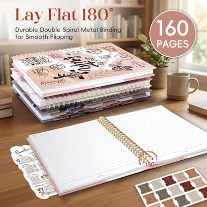 XKDOUS Hardcover Spiral Notebook, Bible Journal, Journal for Women, Pink - color: Pink