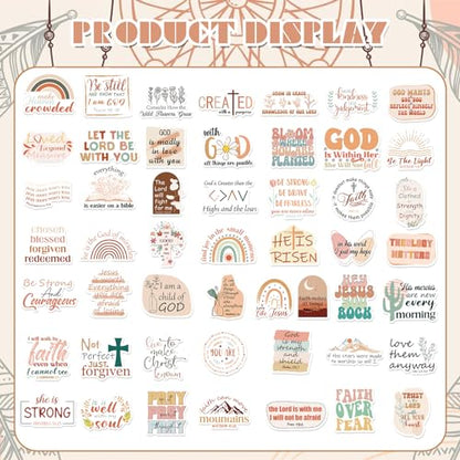 Rakuto 50 Pcs Bible Water Bottle Stickers Boho Christian Vinyl Decals