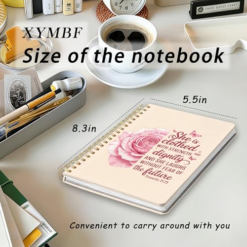 Pink Rose Floral Christian Notebook Journal, Christian Gifts for Women Notebooks, She Is Clothed in Strength and Dignity Prayer Journal, Hardcover Spiral Notebook 5.5x8.3 In - color: Color-5