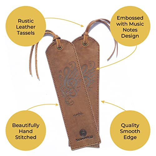 Leather Bookmarks for Men and Women | Quality Mens Bookmark with Music Notes | 2 Smooth Handmade Leather Book Markers for Men Women Book Lovers Readers (7x2) Leather Gift | Sovereign-Gear - style: Music