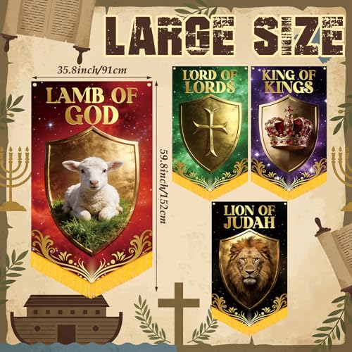 Hosuly 4 Pcs Church Banners for Sanctuary Wall Fall Harvest Banners with Scripture Bible Verses Banner Welcome Inspirational Religious Praise Hanging Signs for Church Decor(Religious,2 x 6 Feet) - size: 2 x 6 Feet, style: Religious