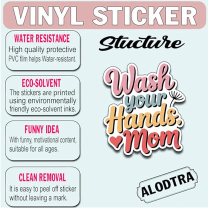 (3PCS) Wash Your Hands, Love Mom Vinyl Sticker Pack Durable Waterproof Stickers for Laptop Water Bottle Car Bumper Phone Case - color: Wash Your Hands, Love Mom