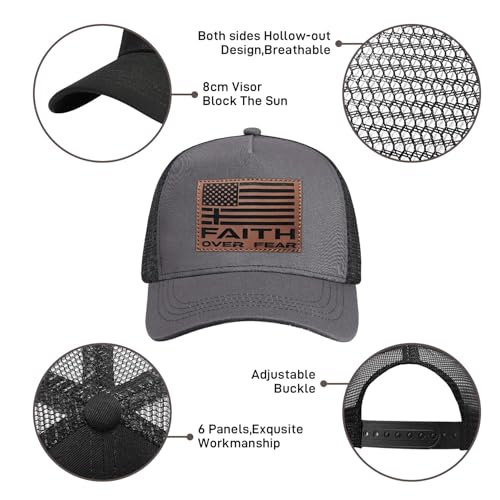 Christian Hats for Men Women, Faith Over Fear Hat - color: Faith Gray