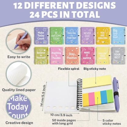 Sprial Notebooks with Pens Bulk, 48 Pack, 5.5 x 4.7 Inch, Pastel - color: Soft Macaron Colors Playful