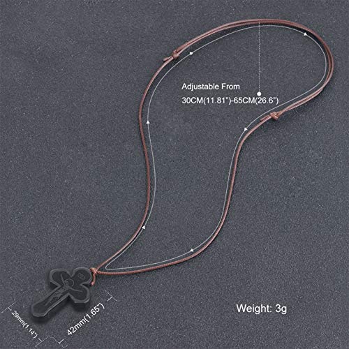 COTTVOTT Wood Orthodox Cross Pendant Necklace Christian Crucifix Necklace Prayer Jesus for Women Men - style: A-Black Color