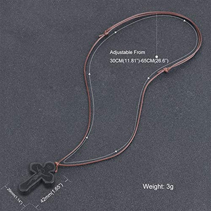 COTTVOTT Wood Orthodox Cross Pendant Necklace Christian Crucifix Necklace Prayer Jesus for Women Men - style: A-Black Color