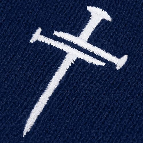 Christian Jesus Cross Beanie - Faith Winter Beanie Hats for Men Women - Religious Gifts for Christmas & New Years - color: Three Nails Cross/Navy Blue