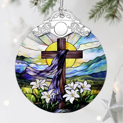 Stained Glass Ornament, Religious Christmas Ornaments, Christmas Hanging Decor & Holiday Ornament: Christian Home Decor | Exquisite Party Gifts for Christians, Christian Gift & Religious Cross Gift - color: Style 2-cross