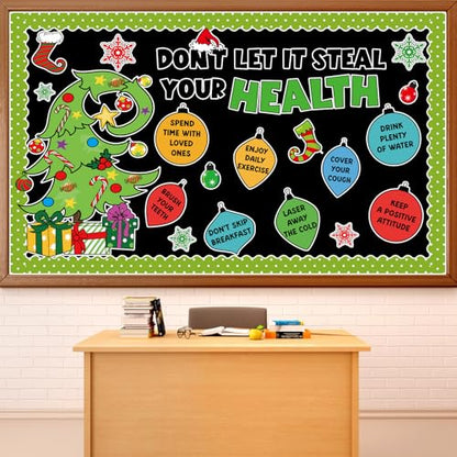 Christmas Bulletin Board Decorations Christmas Accents Healthy Habits Cutouts Red Green Xmas Elf Tree Paper Classroom Decors for Winter Holiday School Classroom Chalkboard Wall Decor Supplies - style: Christmas Tree