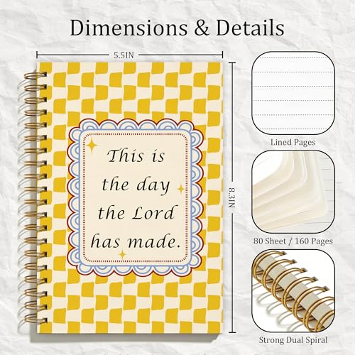 Retro Yellow Checkered Decor Christian Spiral Notebook, Inspirational Bible Notebooks for Note Taking, Bible Study Notebook, This Is the Day the Lord Has Made Religious Journal, 5.5x8.3 Inch - color: Colour-9