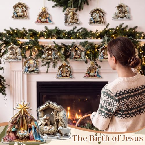 Wenqik 12 Pcs Christmas Nativity Scene Ornaments for Tree Acrylic,Vintage - style: Vintage