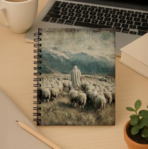 bitCNY Spiral Notebook 8.3 x 5.5 Inches, Good Shepherd Christian Art Cover, Biblical Shepherd and Sheep Journal, Lined Notebook for Bible Study Prayer and Notes - color: Shepherd and Sheep