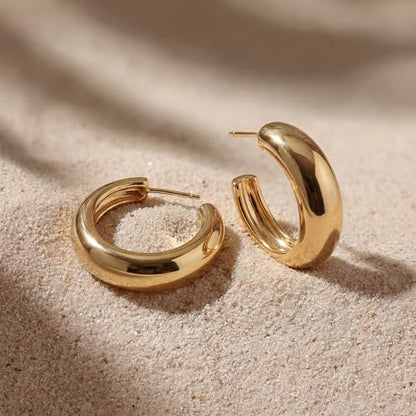 MYEARS Women Hoop Earrings Gold 14K Gold Filled Small Simple Handmade Hypoallergenic Everyday Illusion Jewelry - style: Dome