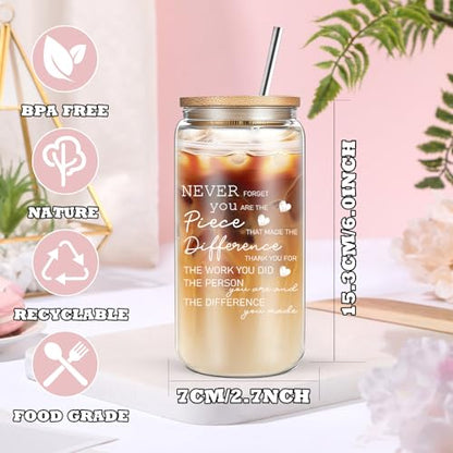 DHQH Thank You Gifts for Women, Teacher Appreciation Gifts, Chaos Coordinator Retirement Gift for Woman Coworkers, 16 oz Glass Cup with Makeup Bag - style: never forget
