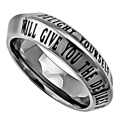 K49 Delight Yourself in The Lord Ring Psalm 37:4 Desires of Your Heart Scripture Wedding Band Christian Bible