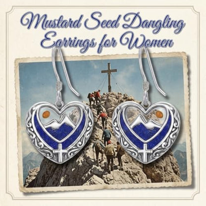 AOBOCO 925 Silver Mustard Seed Cross Heart Dangle Drop Earrings Women - color: Silver-Lapis Lazuli