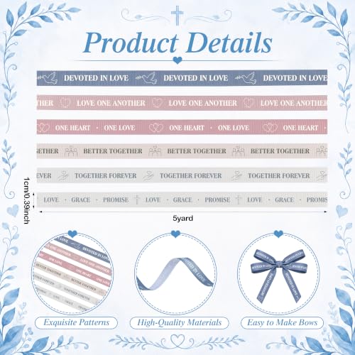 6 Rolls Bible Verse Ribbon, 3/8 Inch Grosgrain Religious Ribbon, Love Theme - color: Wedding